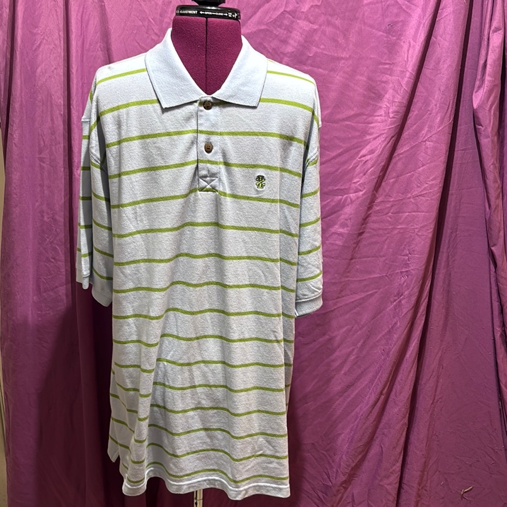 NWT IZOD Jeans Men's Polo White with/ Green Stripes, Perfect for Summer